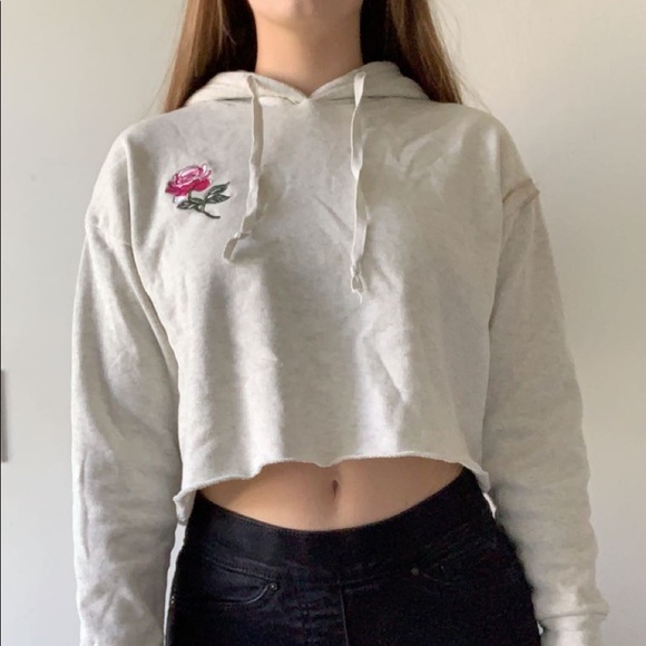 Embroidered Rose Cropped Hoodie - Picture 1 of 4